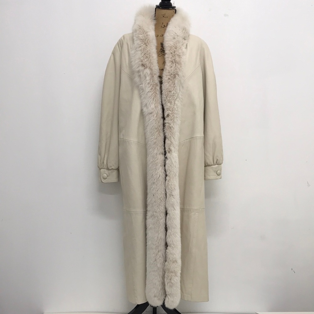 Damselle Winter White Deer skin Silver Fox Coat Size large